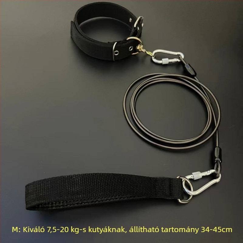 Kutyapóráz acéllánccal, anti harapás, nem visszahúzható, kiegészítő