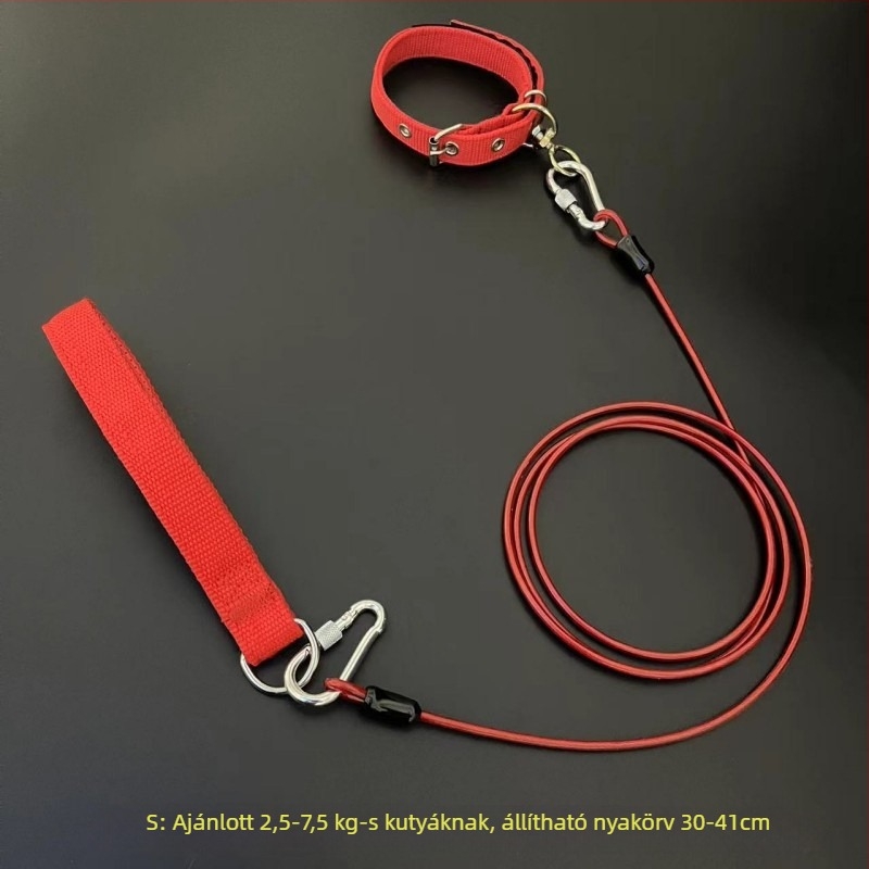 Kutyapóráz acéllánccal, anti harapás, nem visszahúzható, kiegészítő