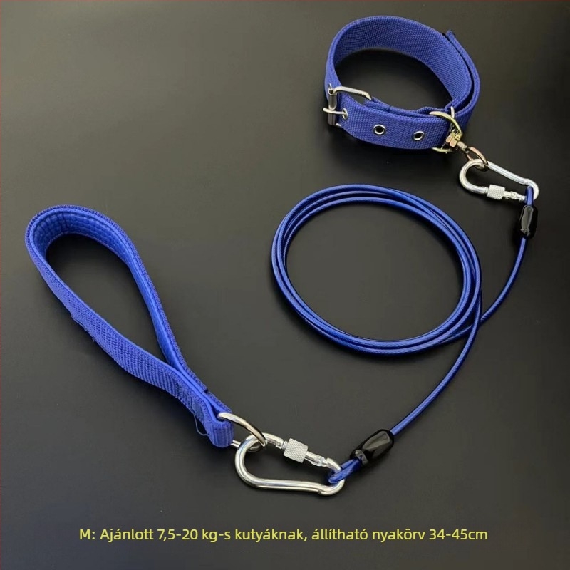 Kutyapóráz acéllánccal, anti harapás, nem visszahúzható, kiegészítő
