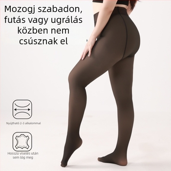 Nagy méretű fekete fleece-belelt harisnyanadrág a lábak formázásához, áttetsző a bőr felé