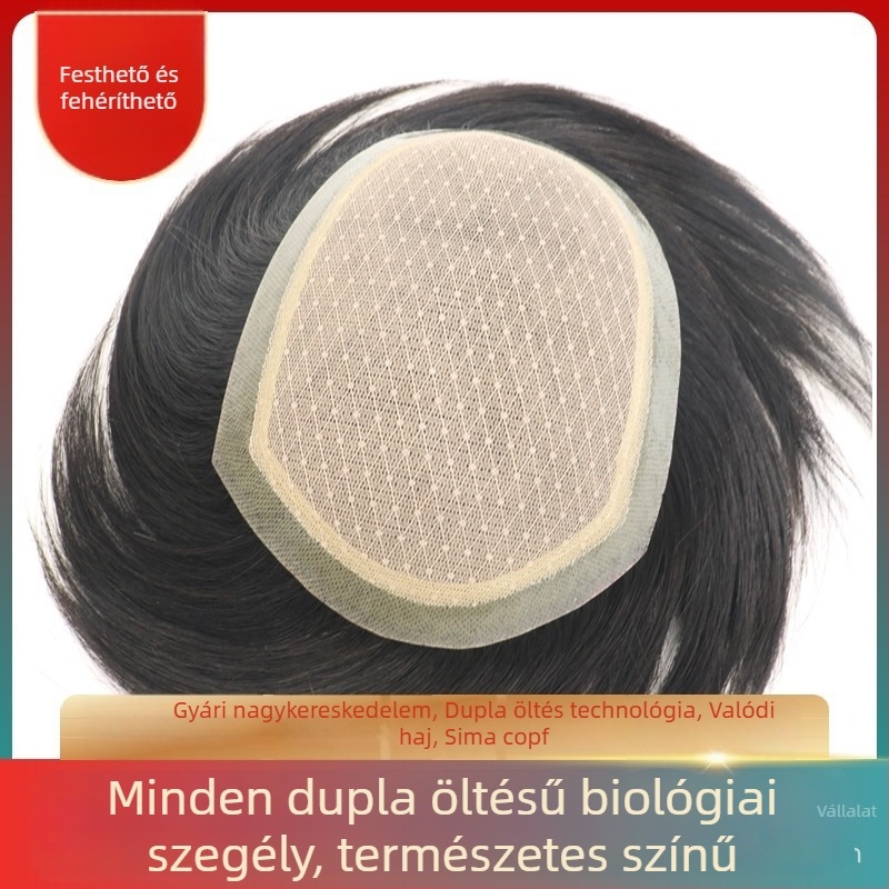 Férfi kézzel szőtt paróka, természetes színű, rövid haj, teljesen kézzel készített, festhető és dauerolható