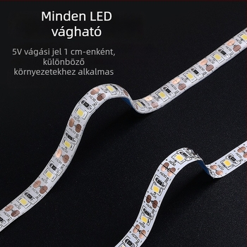 Öntapadós hátoldallal rendelkező monokróm LED-sáv, USB 5V-ellátás, 60 LED (2835), 5W, dimmer nélkül, TV háttérvilágítás