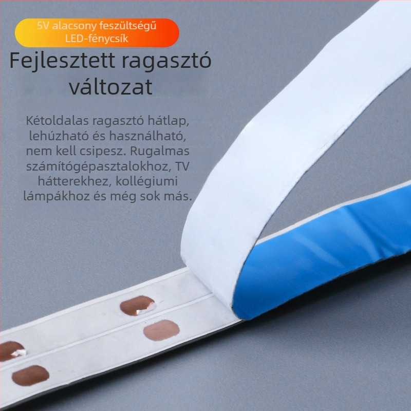 Öntapadós hátoldallal rendelkező monokróm LED-sáv, USB 5V-ellátás, 60 LED (2835), 5W, dimmer nélkül, TV háttérvilágítás