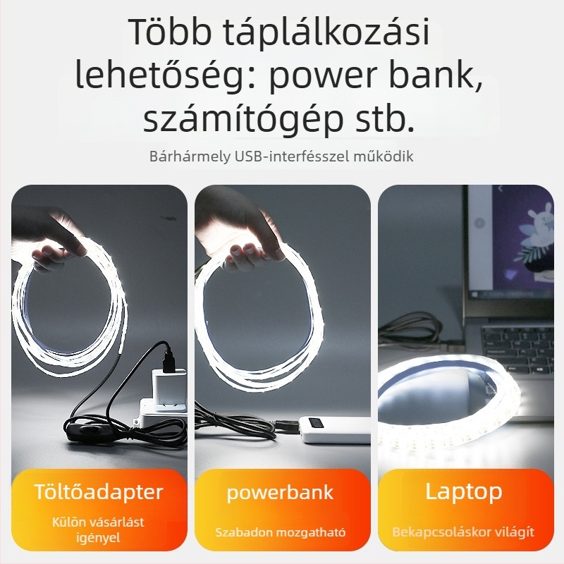 Öntapadós hátoldallal rendelkező monokróm LED-sáv, USB 5V-ellátás, 60 LED (2835), 5W, dimmer nélkül, TV háttérvilágítás