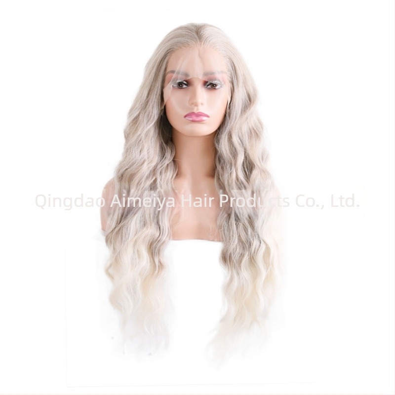 Csipés elöl paróka, hosszú egyenes haj gradient hullámokkal és hosszú göndörökkel, szintetikus rostok, egy darab sapka, félig kézzel kötve