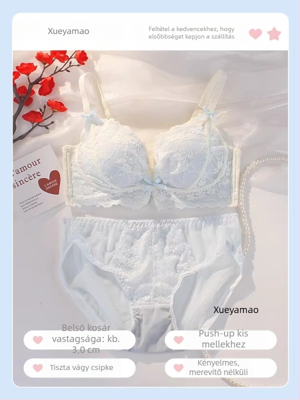Női fehérnemű készlet – 3/4 kosár, hátoldali négy sor kapocs, rögzített dupla pántok, nylon anyag