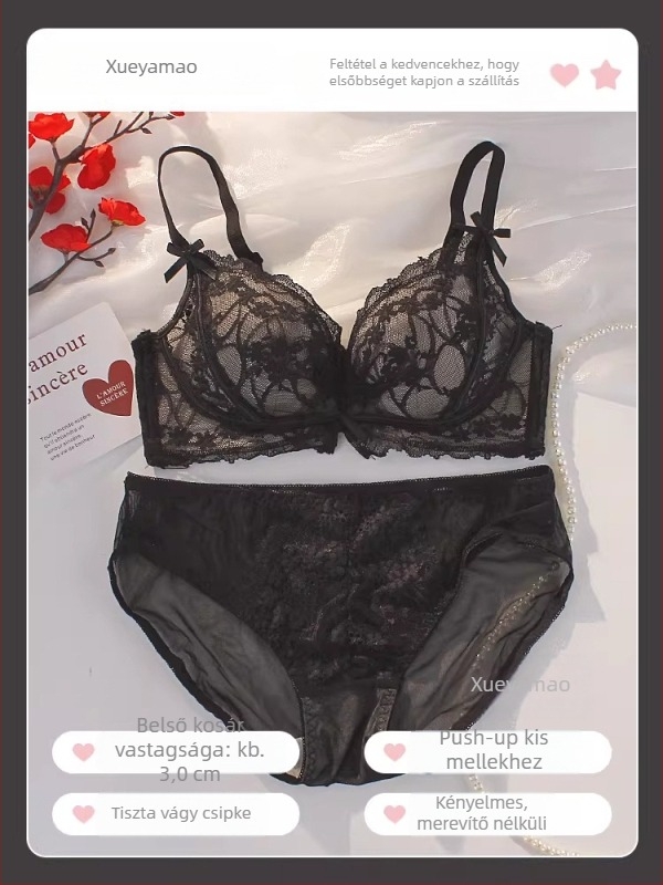 Női fehérnemű készlet – 3/4 kosár, hátoldali négy sor kapocs, rögzített dupla pántok, nylon anyag