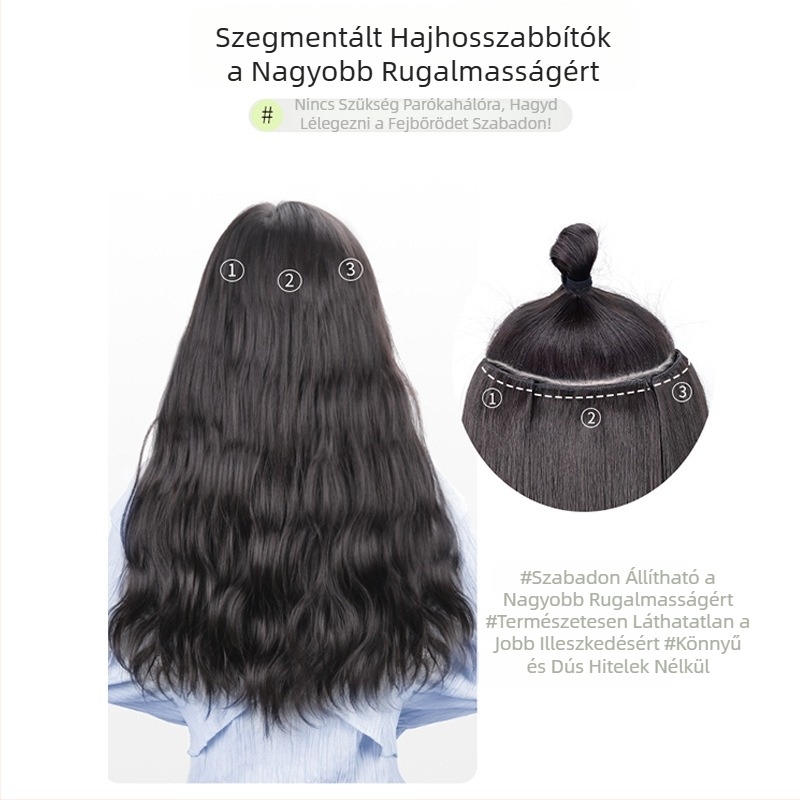 Három darabos póthaj-kiegészítő készlet hosszú hajhoz – víz-hullám textúra, láthatatlan, természetes volumen