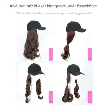 Női paróka kalappal, hosszú haj, középhosszú göndör haj, könnyű és lélegző, magas hőálló szál