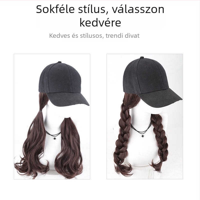 Női paróka kalappal, hosszú haj, középhosszú göndör haj, könnyű és lélegző, magas hőálló szál