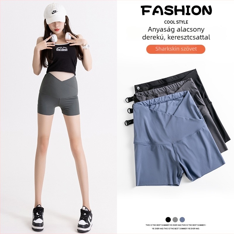 Terhes nőknek készült leggings hasi támasztással, vékony, 3/4 hosszú, kevert anyagú: 70–80% nylon, 20–30% spandex