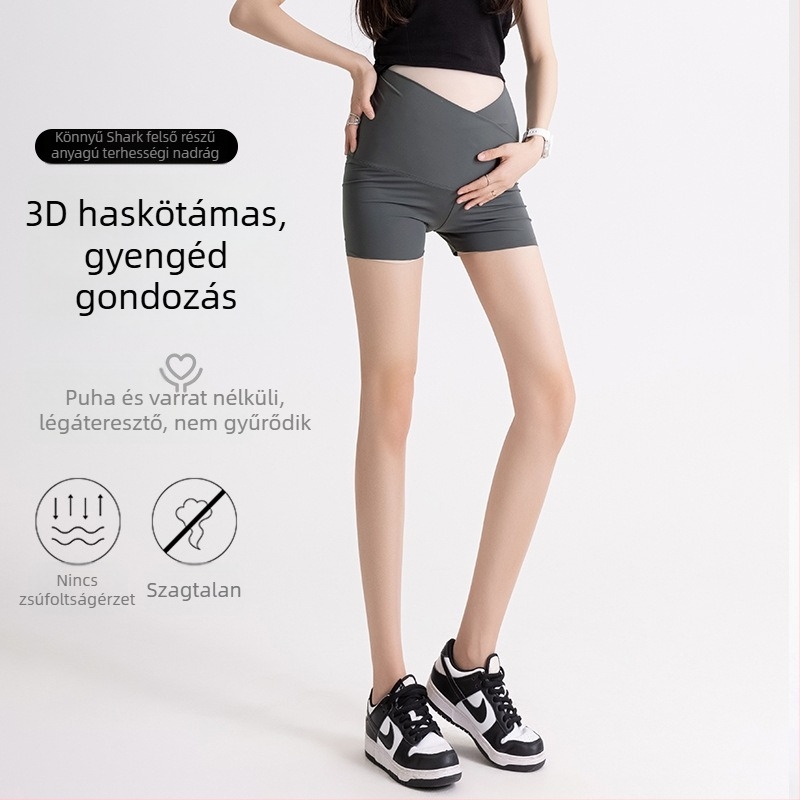 Terhes nőknek készült leggings hasi támasztással, vékony, 3/4 hosszú, kevert anyagú: 70–80% nylon, 20–30% spandex