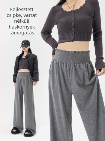 Magas derekú kismama nadrág, széles szárú, pocaktámasz, fleece bélés, őszi-téli