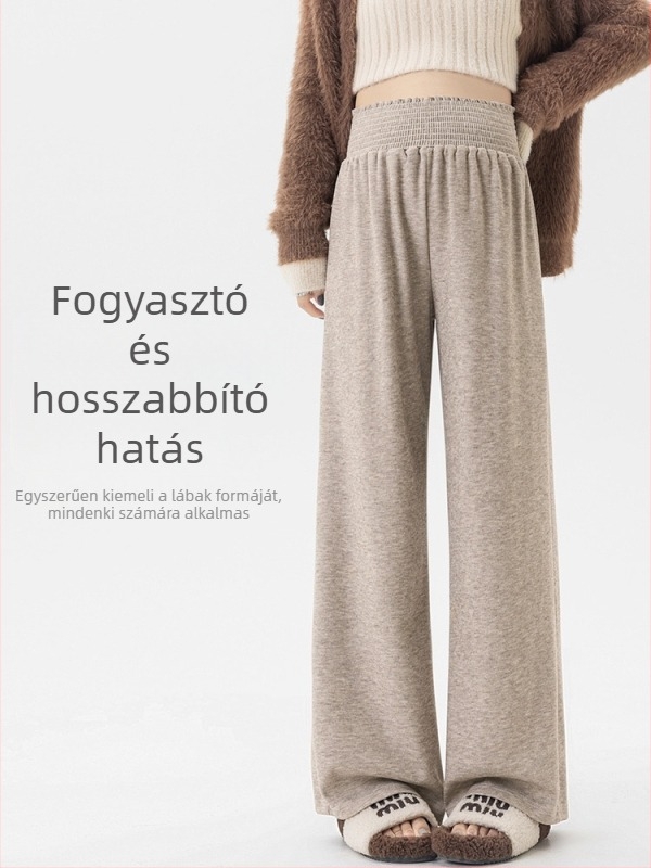 Magas derekú kismama nadrág, széles szárú, pocaktámasz, fleece bélés, őszi-téli