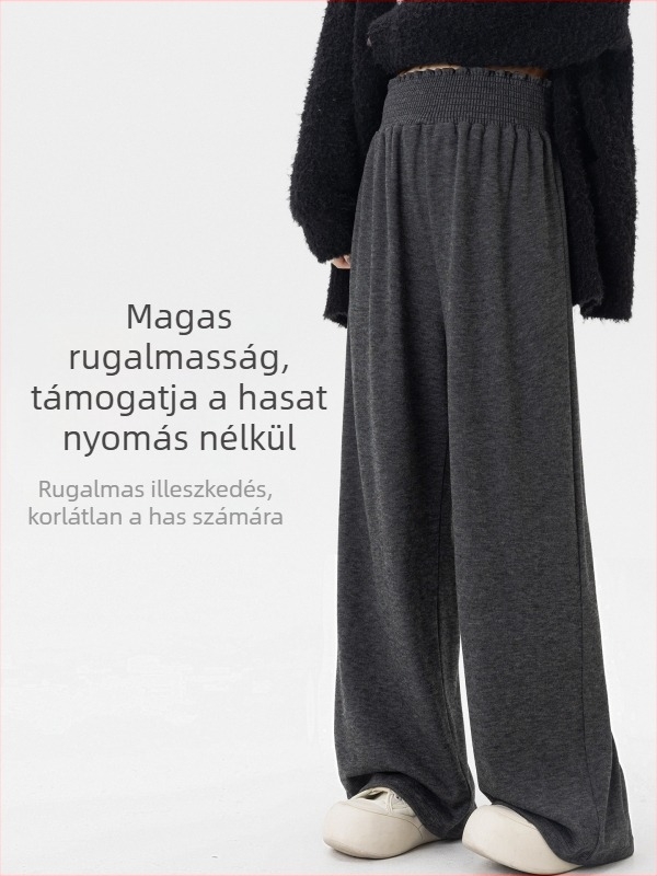 Magas derekú kismama nadrág, széles szárú, pocaktámasz, fleece bélés, őszi-téli