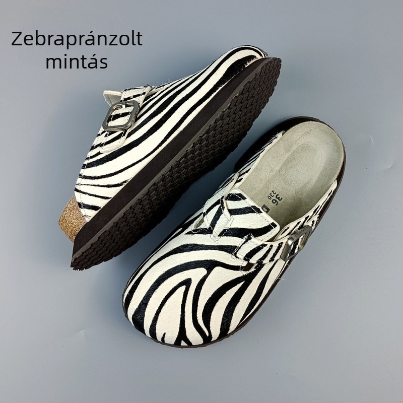 Női parafadugó klincs papucs csattal - Felső anyag: lóhaj; Talp: gumi; Belső anyag: szuper rost; Talp vastagsága: 3–5 cm
