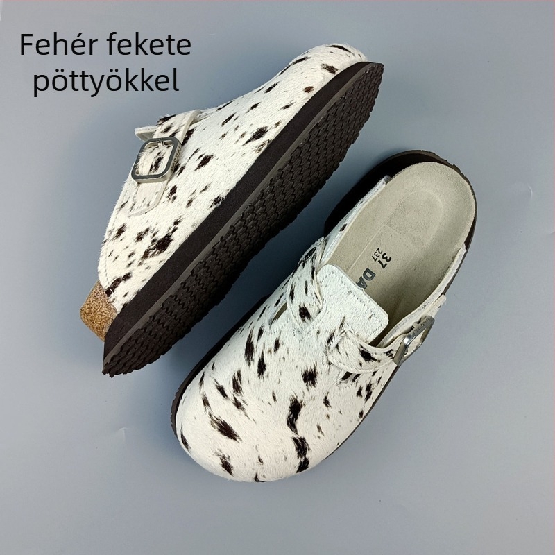 Női parafadugó klincs papucs csattal - Felső anyag: lóhaj; Talp: gumi; Belső anyag: szuper rost; Talp vastagsága: 3–5 cm