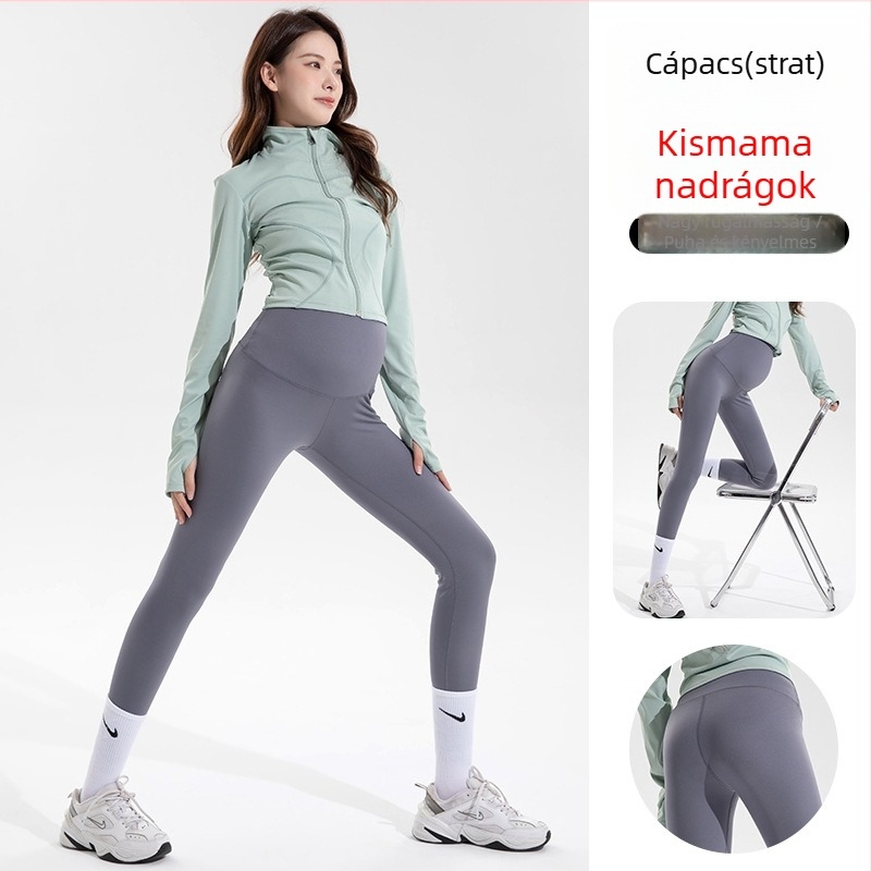 Terhes női jóga nadrág, lazán szabott, has támasztás (Nylon anyag, közepes vastagság, hosszú nadrág, enyhe nyújthatóság)