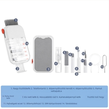 Q14 14-in-1 multifunkcionális billentyűzet tisztító készlet Bluetooth fülhallgató és mobiltelefon-képernyő tisztító tollakkal
