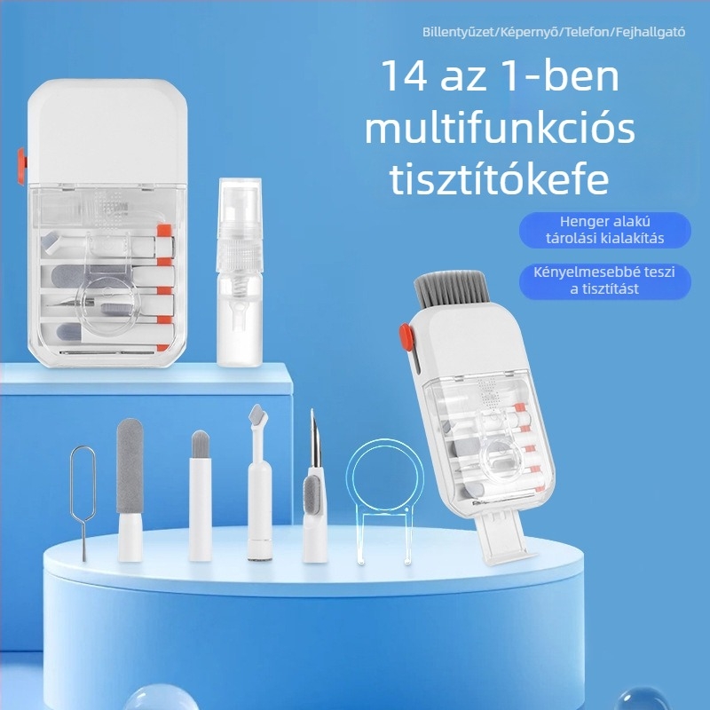 Q14 14-in-1 multifunkcionális billentyűzet tisztító készlet Bluetooth fülhallgató és mobiltelefon-képernyő tisztító tollakkal