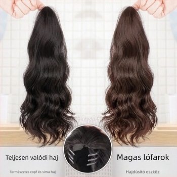 Valódi hajból készült paróka copf-klippel, középhosszú, göndör és fonott, természetes megjelenés