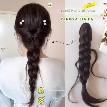 Póni farok fonott paróka: Fishtail és összetartó, hosszú haj; anyag: hőálló huzal; kivitel: mechanikus konstrukció; modell: farok; nem festhető vagy dauerolható
