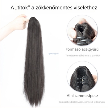 Női paróka egyenes lófarokkal, clip-on felerősítés, hosszú, göndör haj, alacsony copfba köthető, állítható pánttal