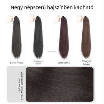 Női paróka egyenes lófarokkal, clip-on felerősítés, hosszú, göndör haj, alacsony copfba köthető, állítható pánttal