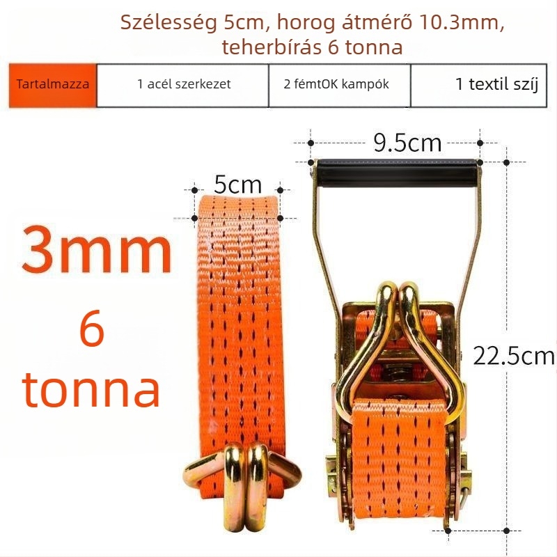 6t Teherautó kötélhúzó, kézi működtetésű, nehéz kivitel, hegesztésmentes, szalagfeszítő