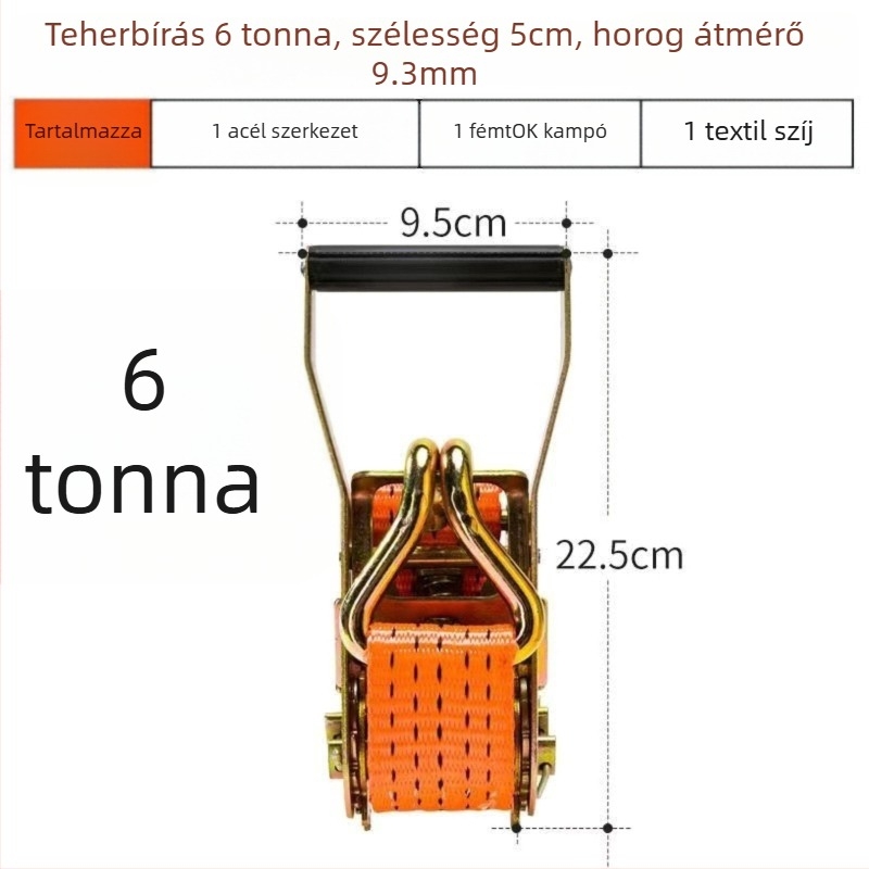 6t Teherautó kötélhúzó, kézi működtetésű, nehéz kivitel, hegesztésmentes, szalagfeszítő