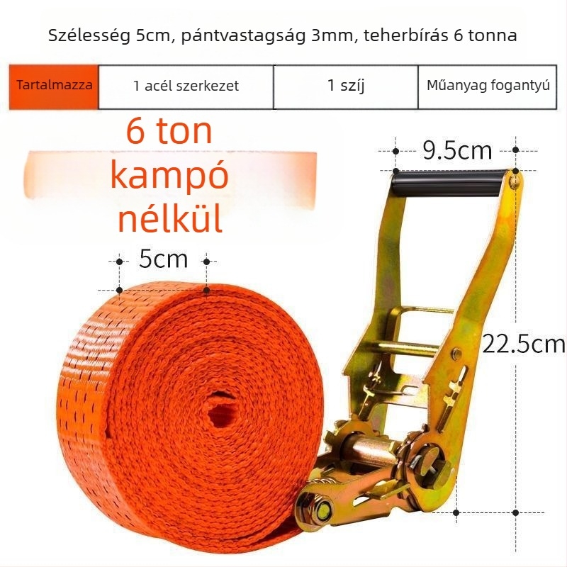 6t Teherautó kötélhúzó, kézi működtetésű, nehéz kivitel, hegesztésmentes, szalagfeszítő