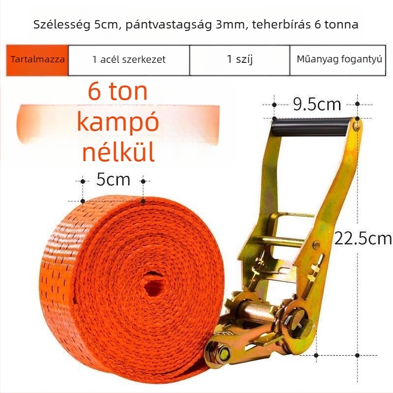 6t Teherautó kötélhúzó, kézi működtetésű, nehéz kivitel, hegesztésmentes, szalagfeszítő