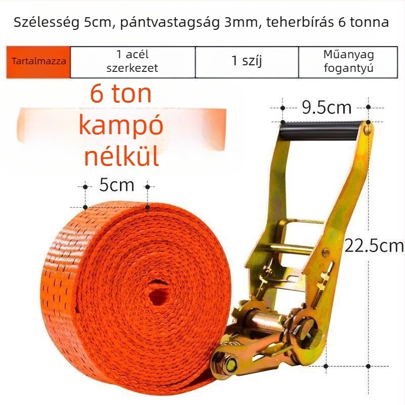 6t Teherautó kötélhúzó, kézi működtetésű, nehéz kivitel, hegesztésmentes, szalagfeszítő