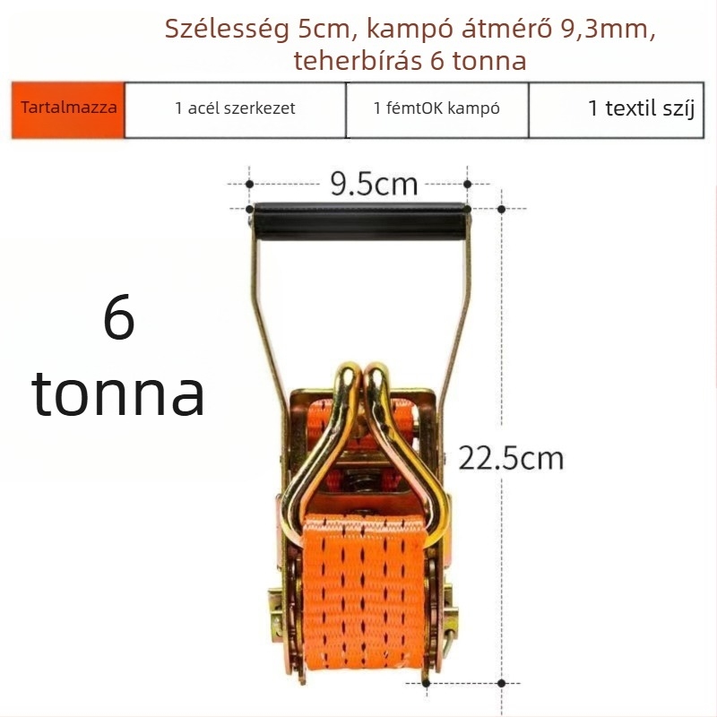 6t Teherautó kötélhúzó, kézi működtetésű, nehéz kivitel, hegesztésmentes, szalagfeszítő