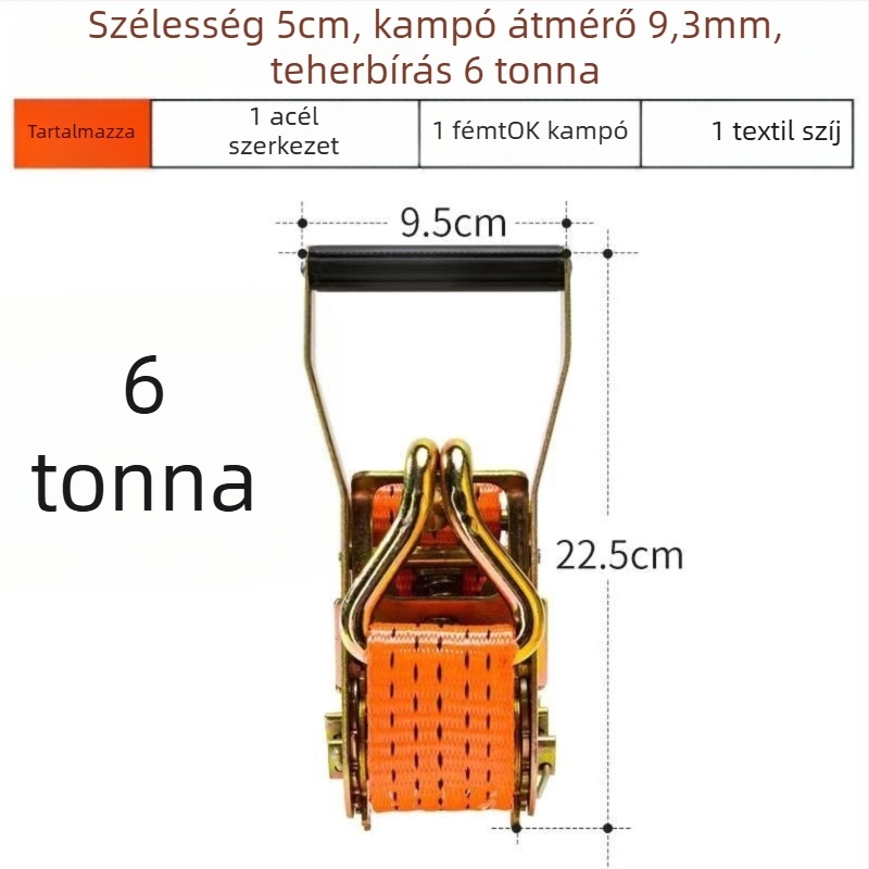 6t Teherautó kötélhúzó, kézi működtetésű, nehéz kivitel, hegesztésmentes, szalagfeszítő