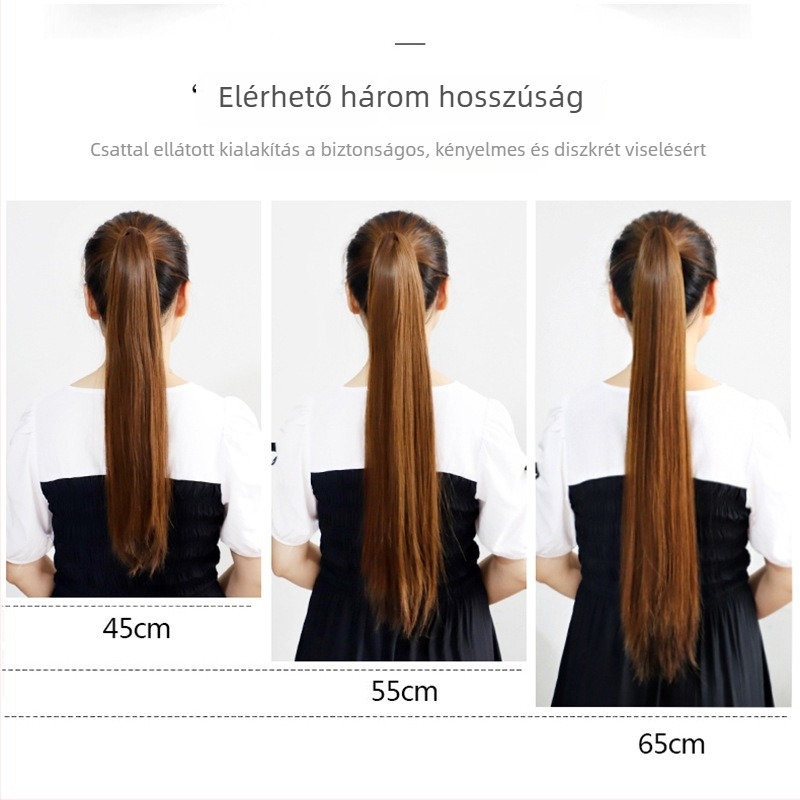 Grip Straight Ponytail paróka — hosszú egyenes lófarok, hőálló szálak, könnyű viselni, nem alkalmas festésre vagy formázásra.
