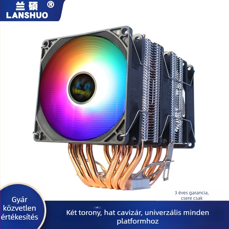 CPU hűtő Ice Tower 600, 6 réz hőcső, réz-alumínium kötés, hidraulikus csapágy, csendes működés, 2000 RPM