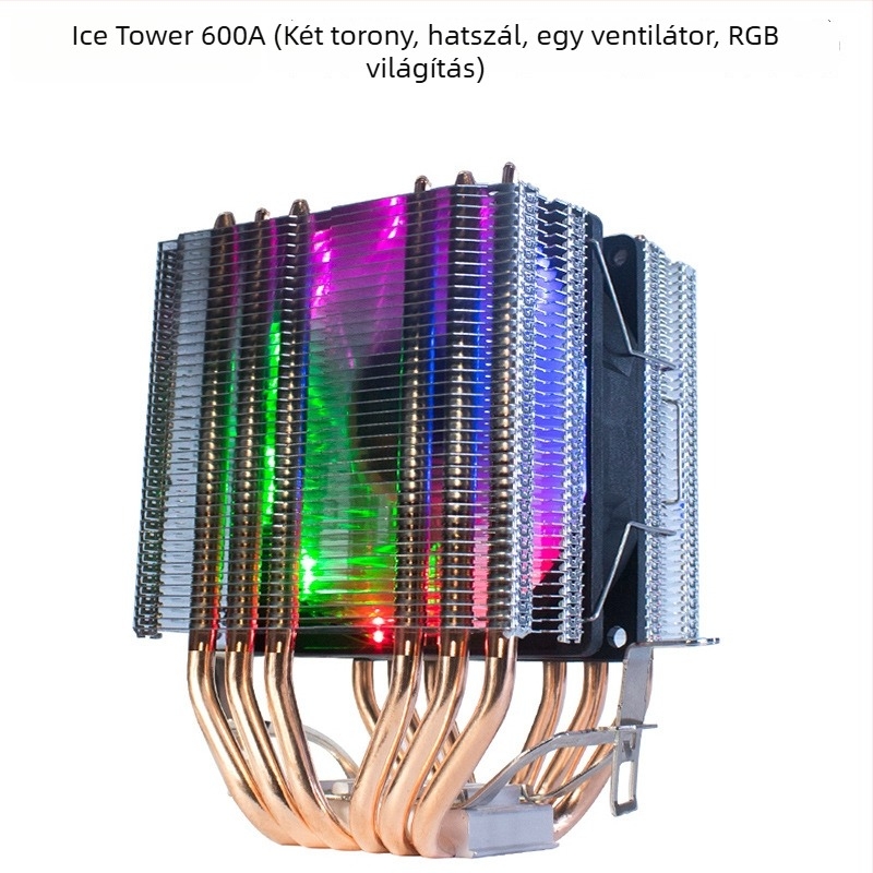 CPU hűtő Ice Tower 600, 6 réz hőcső, réz-alumínium kötés, hidraulikus csapágy, csendes működés, 2000 RPM