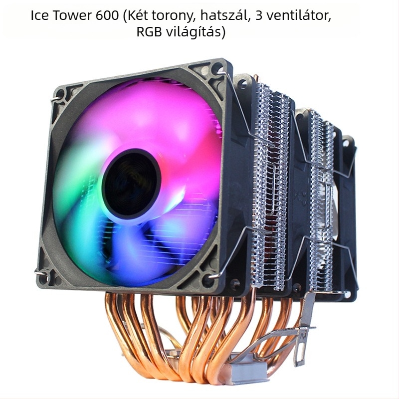 CPU hűtő Ice Tower 600, 6 réz hőcső, réz-alumínium kötés, hidraulikus csapágy, csendes működés, 2000 RPM