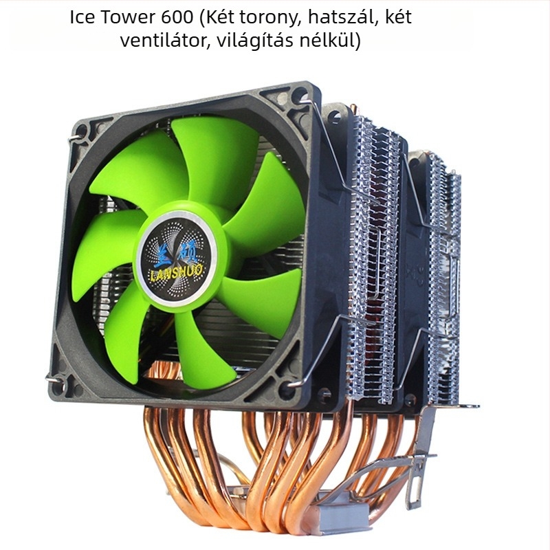 CPU hűtő Ice Tower 600, 6 réz hőcső, réz-alumínium kötés, hidraulikus csapágy, csendes működés, 2000 RPM