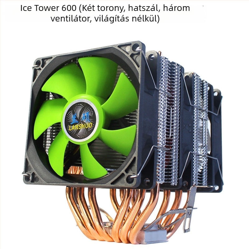 CPU hűtő Ice Tower 600, 6 réz hőcső, réz-alumínium kötés, hidraulikus csapágy, csendes működés, 2000 RPM