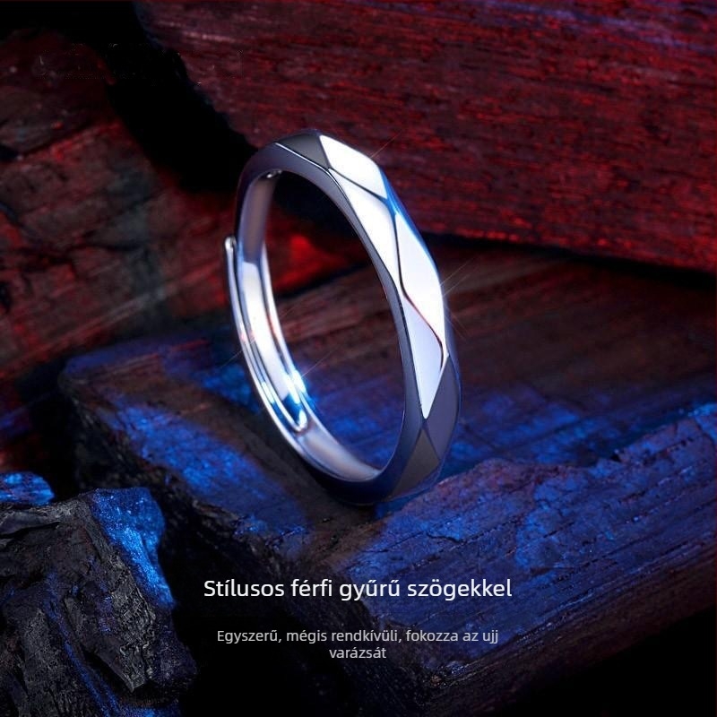 Férfi S925 ezüst gyűrű - minimalist dizájn, állítható, kör alakú formavilág, luxus megjelenés