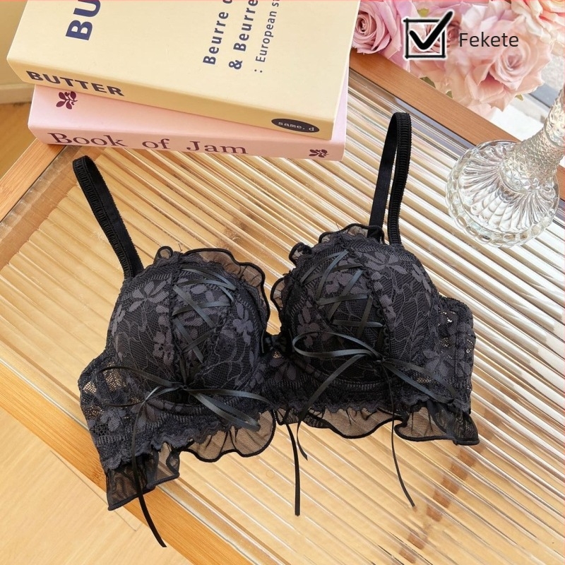 Női melltartó készlet, japán stílusú csipkés pánttervezés, 3/4 kosár, közepes formájú kosár, nylon, légáteresztő, push-up, kényelmes