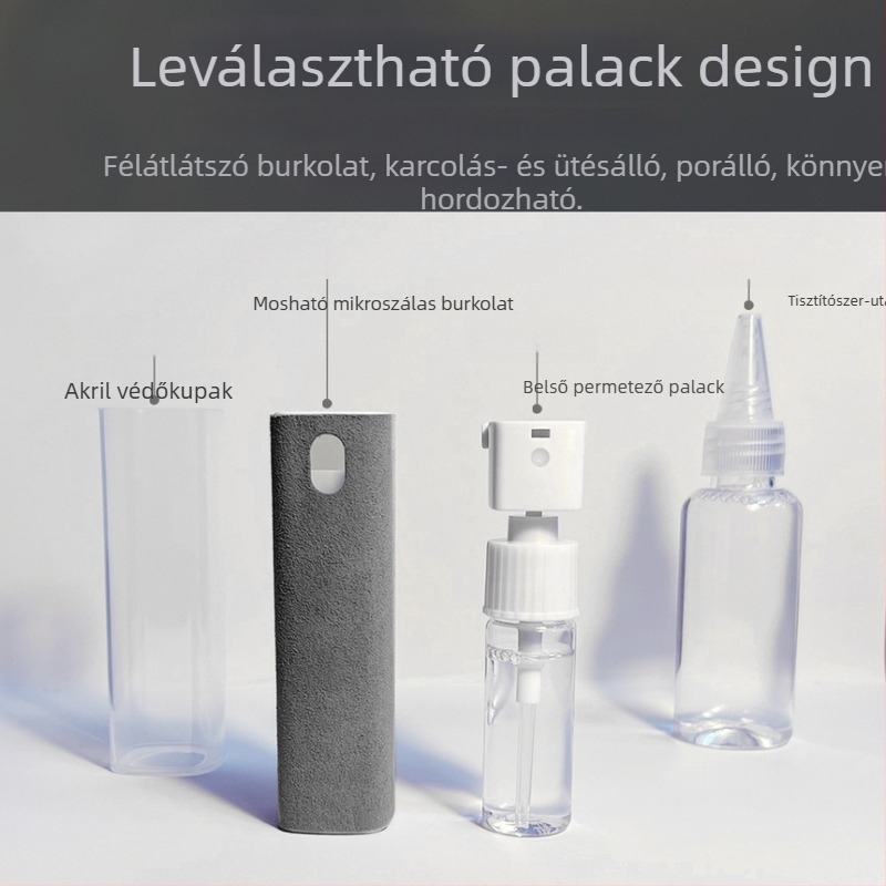Hordozható képernyőtisztító készlet iPad/tablet és okostelefon képernyőkhöz — tartalmaz tisztító kendőt és spray-t; OEM-kész; magáncímke elérhető; logó nyomtatás elérhető