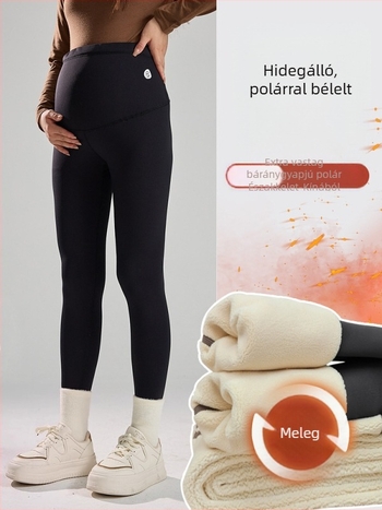 Kismama nadrág fleece béléssel, meleg őszi-téli szezonra, magas derék a has támogatásáért, jóga és sport