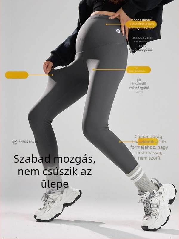Kismama nadrág fleece béléssel, meleg őszi-téli szezonra, magas derék a has támogatásáért, jóga és sport
