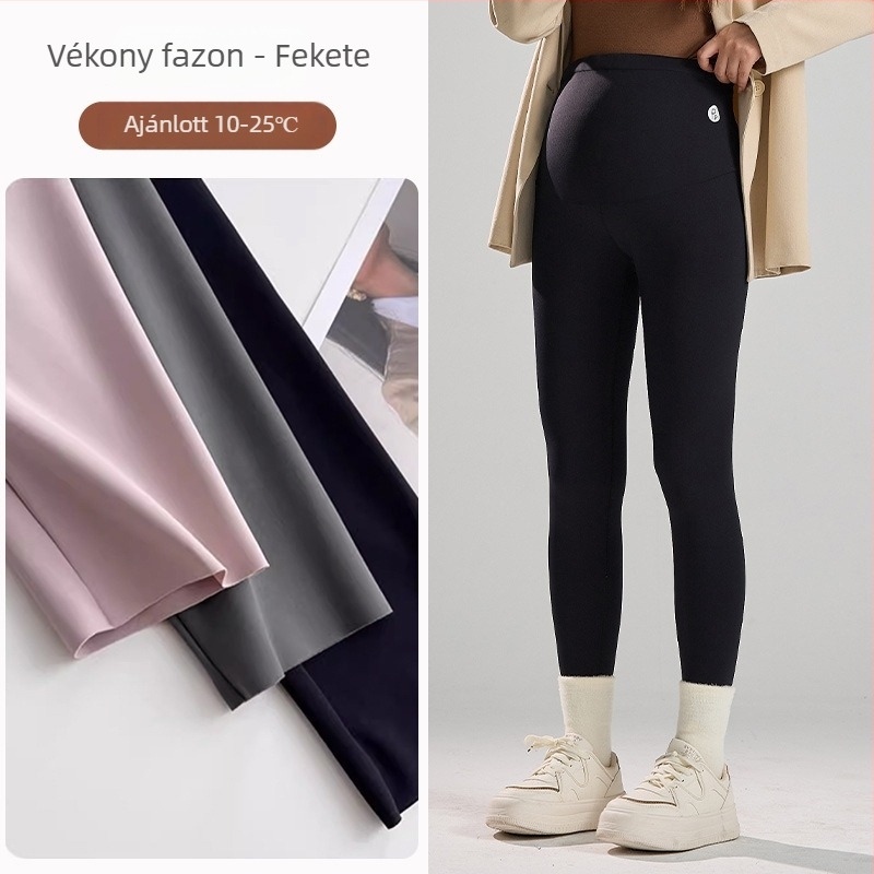 Kismama nadrág fleece béléssel, meleg őszi-téli szezonra, magas derék a has támogatásáért, jóga és sport