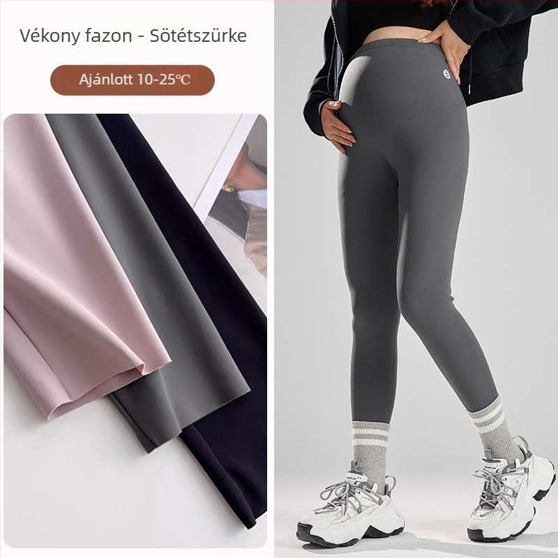 Kismama nadrág fleece béléssel, meleg őszi-téli szezonra, magas derék a has támogatásáért, jóga és sport