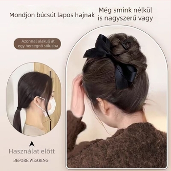 Magas lófarok paróka, bowknot csattal, önhordó tekeredő fonat, konty gyűrű, dupla lófarok, hőálló huzal