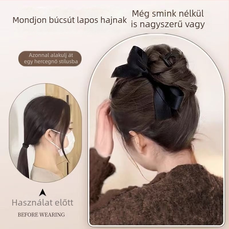 Magas lófarok paróka, bowknot csattal, önhordó tekeredő fonat, konty gyűrű, dupla lófarok, hőálló huzal